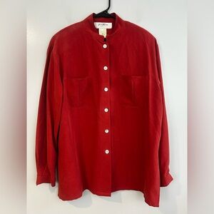 Vintage Jessica Tierney 100% Silk Mandarin Collar Button Down Red Top Size 12